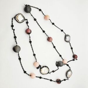 Vintage Natural White Pearl Coin, Black Marcasite Gemstone Statement Necklace